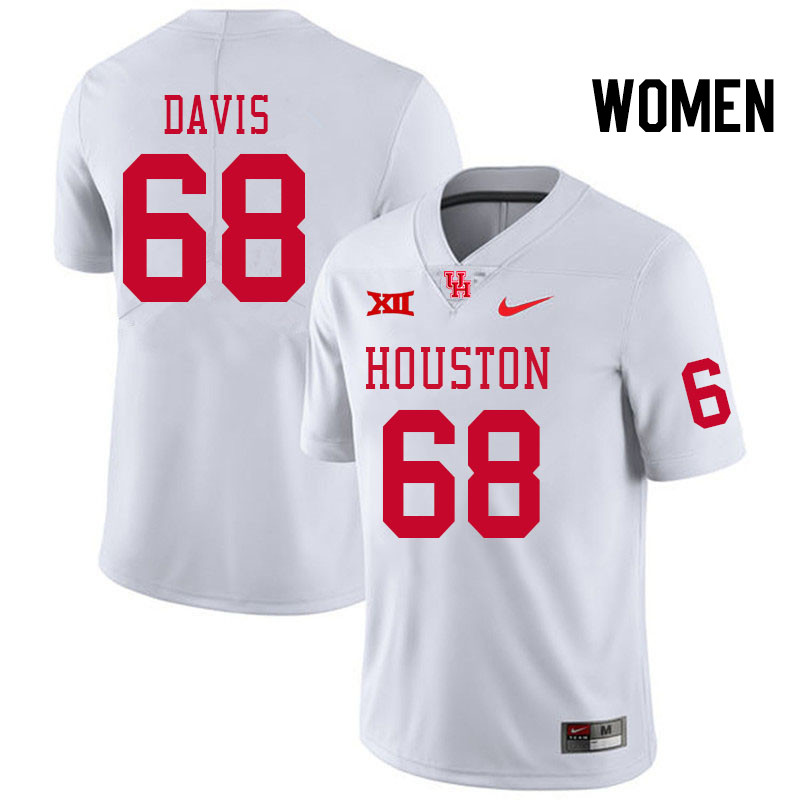 Women #68 Kaleb Davis Houston Cougars Big 12 XII College Football Jerseys Stitched-White - Click Image to Close